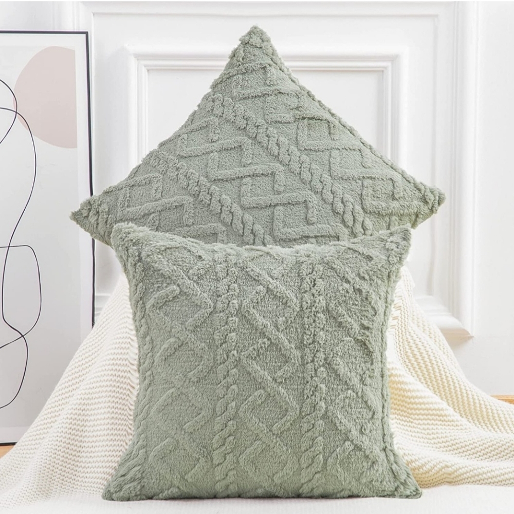 Set of 2 Soft Plush Fuzzy Wool Fleece Throw Pillow Covers 26x26 inch